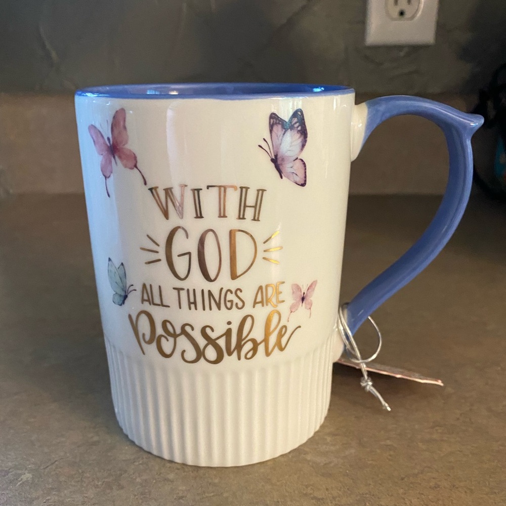 10 Strawberry Street With God All Things Are Possible Christian Ceramic Mug New